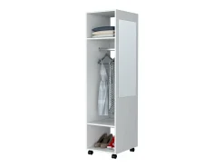 Armário em melamina Kronospan, três prateleiras, varão para roupa e espelho incluídos, Branco, 160 cm X 40 cm X 48 cm