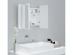 Armário espelhado casa banho c/ LED 60x12x45 cm acrílico branco