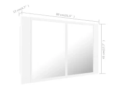 Armário espelhado casa de banho LED 80x12x45 cm acrílico branco