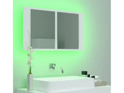 Armário espelhado casa de banho LED 80x12x45 cm acrílico branco