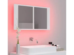 Armário espelhado casa de banho LED 80x12x45 cm acrílico branco