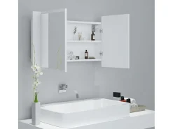 Armário espelhado casa de banho LED 80x12x45 cm acrílico branco