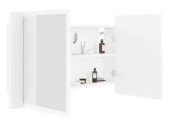 Armário espelhado casa de banho LED 80x12x45 cm acrílico branco