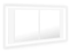 Armário espelhado casa de banho LED 90x12x45 cm acrílico branco