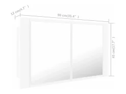 Armário espelhado casa de banho LED 90x12x45 cm acrílico branco