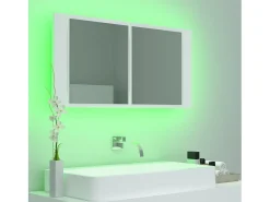 Armário espelhado casa de banho LED 90x12x45 cm acrílico branco
