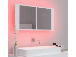 Armário espelhado casa de banho LED 90x12x45 cm acrílico branco