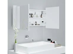 Armário espelhado casa de banho LED 90x12x45 cm acrílico branco