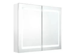Armário espelhado casa de banho LED 80x12x68cm branco brilhante