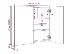 Armário espelhado casa de banho LED 80x12x68cm branco brilhante
