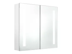 Armário espelhado casa de banho LED 62x14x60cm branco brilhante