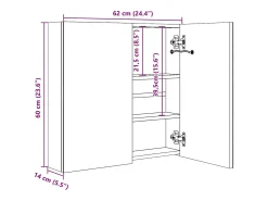 Armário espelhado casa de banho LED 62x14x60cm branco brilhante