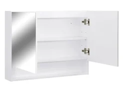 Armário espelhado casa de banho com LED 80x15x60 cm MDF branco