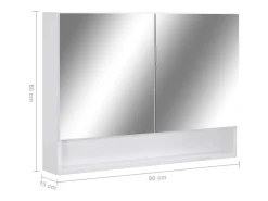 Armário espelhado casa de banho com LED 80x15x60 cm MDF branco