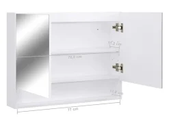 Armário espelhado casa de banho com LED 80x15x60 cm MDF branco