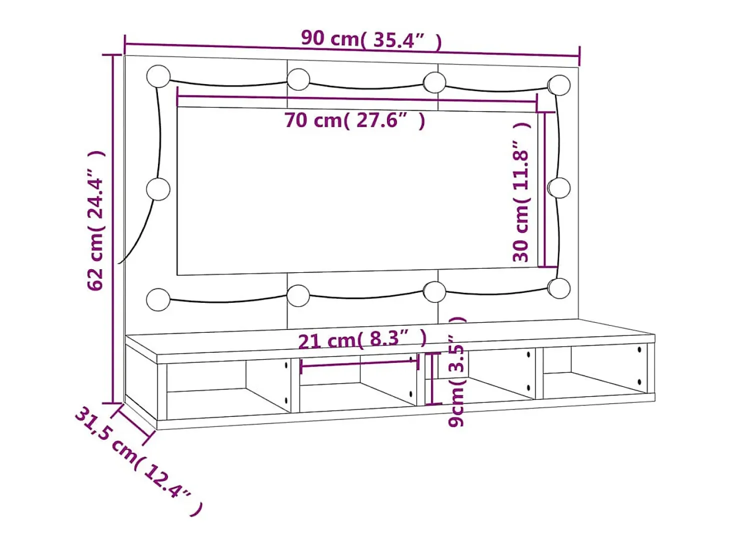 Armário espelhado com LED 90x31,5x62 cm branco brilhante
