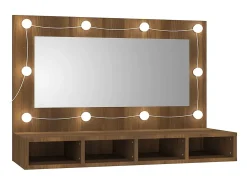 Armário espelhado com LED 90x31,5x62 cm carvalho castanho