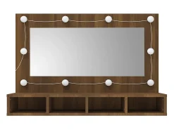 Armário espelhado com LED 90x31,5x62 cm carvalho castanho