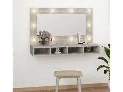 Armário espelhado com LED 90x31,5x62 cm cinzento cimento