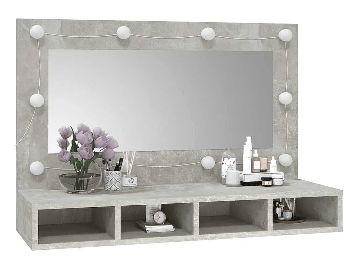 Armário espelhado com LED 90x31,5x62 cm cinzento cimento
