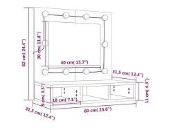 Armário espelhado com luzes LED 60x31,5x62 cm preto