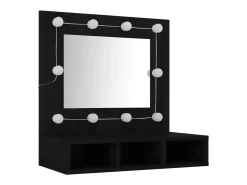 Armário espelhado com luzes LED 60x31,5x62 cm preto
