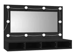 Armário espelhado com luzes LED 90x31,5x62 cm preto