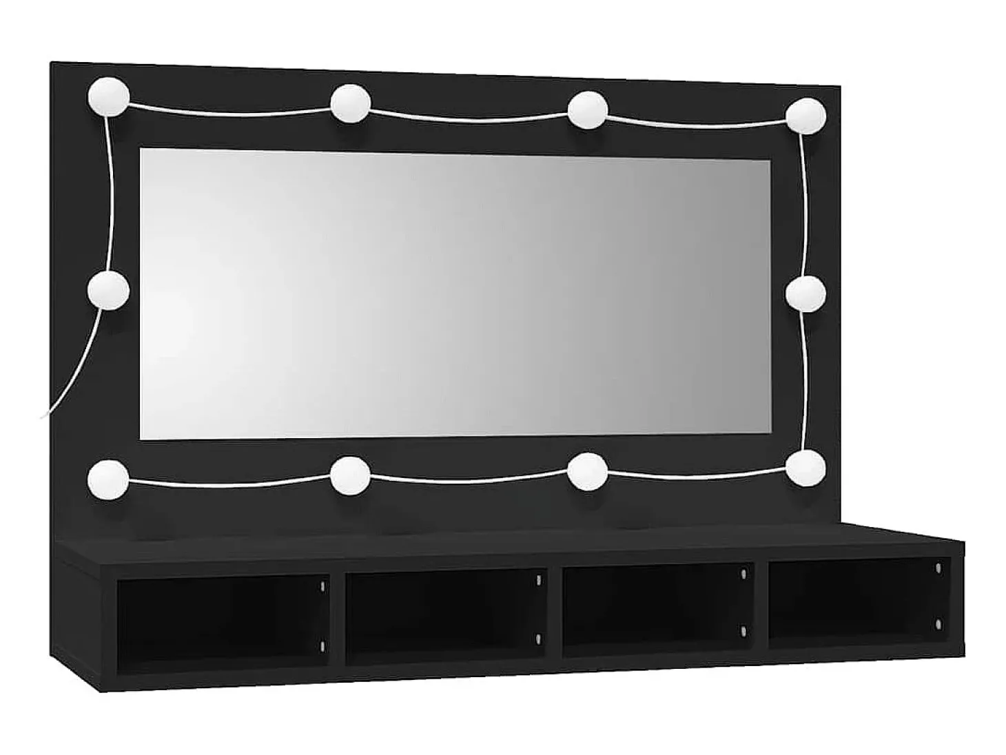 Armário espelhado com luzes LED 90x31,5x62 cm preto