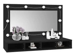 Armário espelhado com luzes LED 90x31,5x62 cm preto