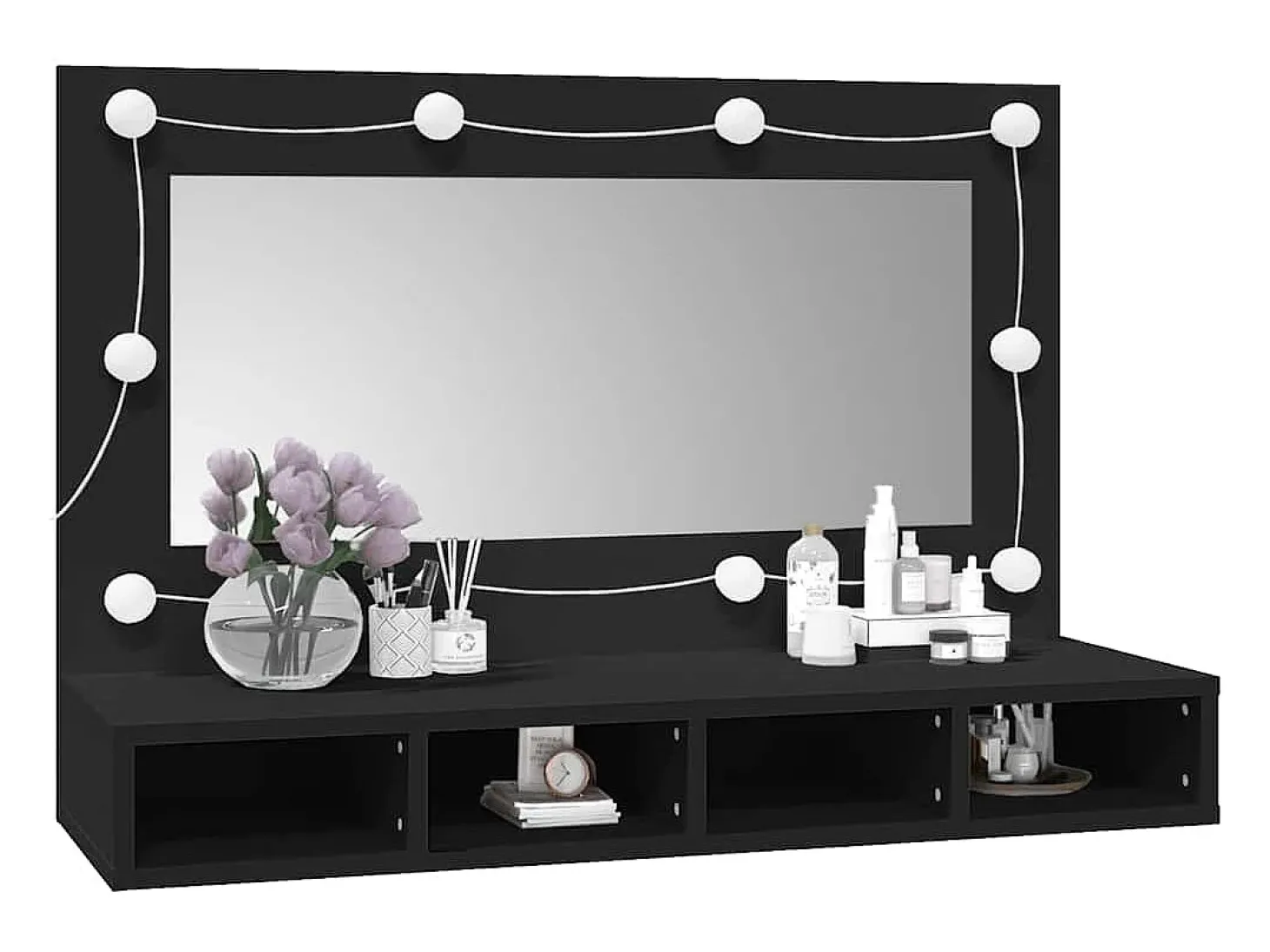 Armário espelhado com luzes LED 90x31,5x62 cm preto