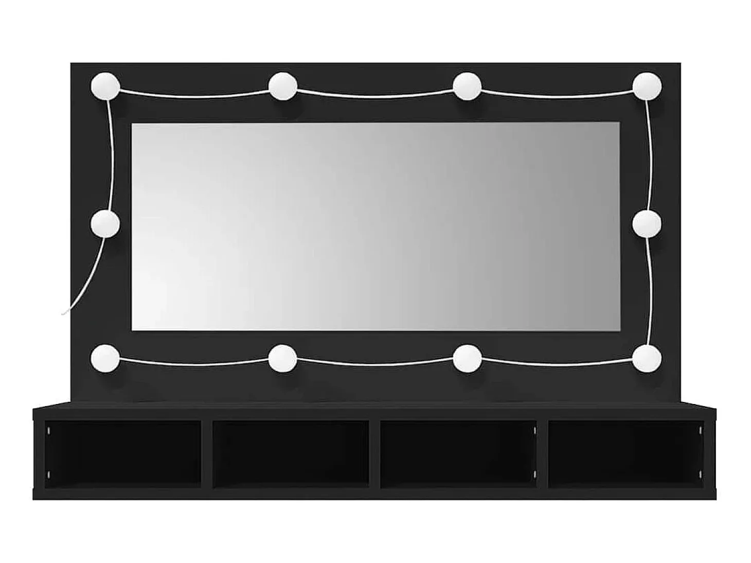 Armário espelhado com luzes LED 90x31,5x62 cm preto