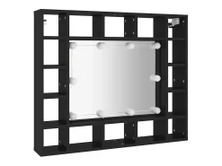 Armário espelhado com luzes LED 91x15x76,5 cm preto
