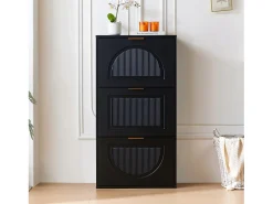 Armário estreito para sapatos com 3 portas - 60 x 24 x 114 cm - para hall de entrada/sala de estar - MDF - preto