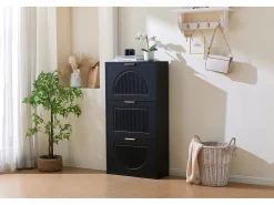 Armário estreito para sapatos com 3 portas - 60 x 24 x 114 cm - para hall de entrada/sala de estar - MDF - preto