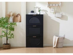 Armário estreito para sapatos com 3 portas - 60 x 24 x 114 cm - para hall de entrada/sala de estar - MDF - preto