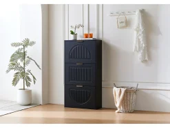 Armário estreito para sapatos com 3 portas - 60 x 24 x 114 cm - para hall de entrada/sala de estar - MDF - preto