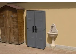 Armário exterior Dargentes, armário de vassoura multiusos, armário exterior de 2 portas, 100% Made in Italy, Acabamento de quadros, 68x37h163 cm, Cinza e Preto