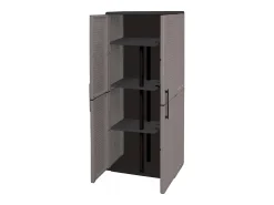Armário exterior Dargentes, Armário porta vassoura multiusos, Armário exterior 2 portas, 100% Made in Italy, Acabamento em linhas, 68x37h163 cm, Cinza e Preto