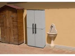 Armário exterior Dargentes, Armário porta vassoura multiusos, Armário exterior 2 portas, 100% Made in Italy, Acabamento em linhas, 68x37h163 cm, Cinza e Preto