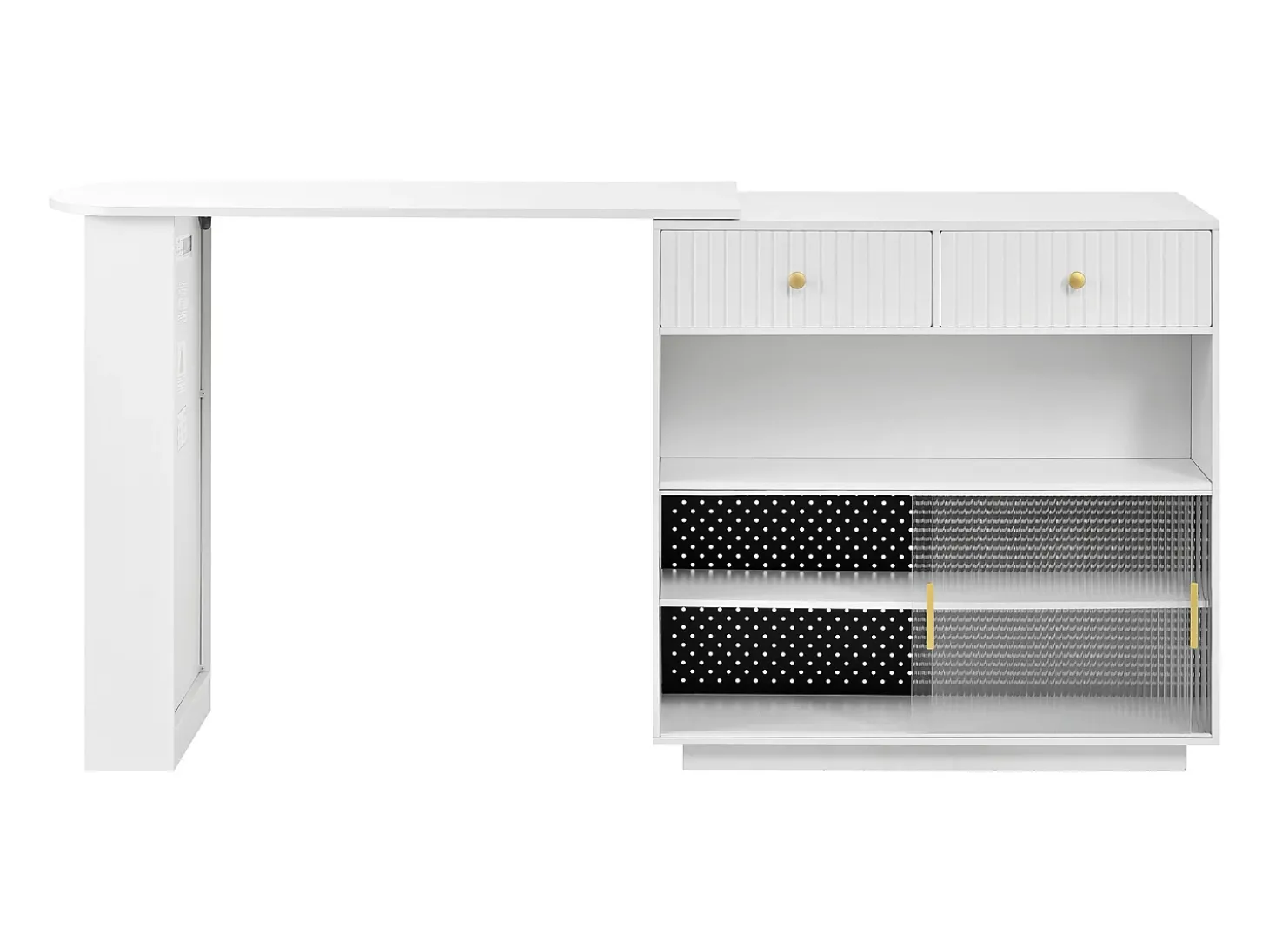 Armário giratório com tomadas, iluminação LED e painel perfurado - Branco