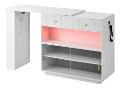 Armário giratório com tomadas, iluminação LED e painel perfurado - Branco