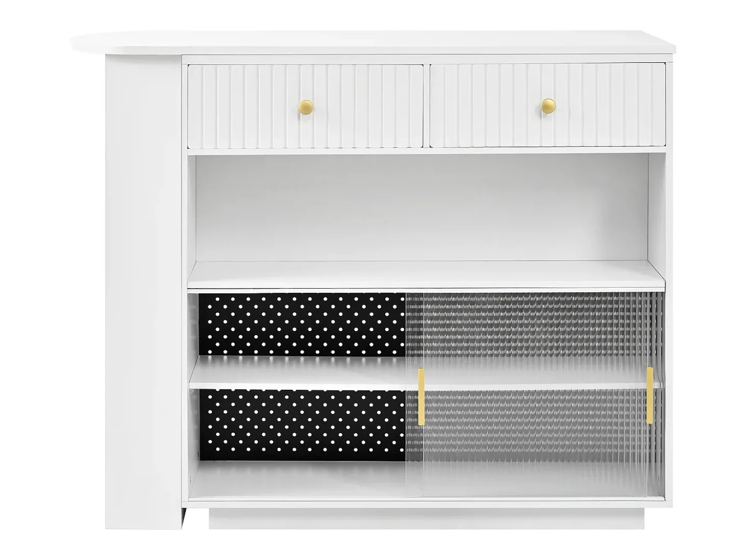 Armário giratório com tomadas, iluminação LED e painel perfurado - Branco