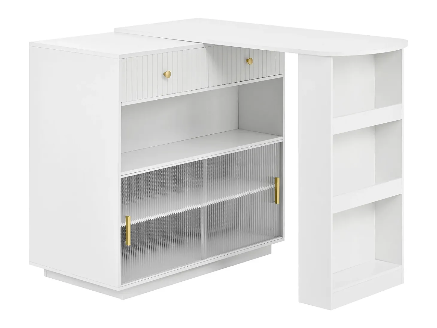 Armário giratório com tomadas, iluminação LED e painel perfurado - Branco