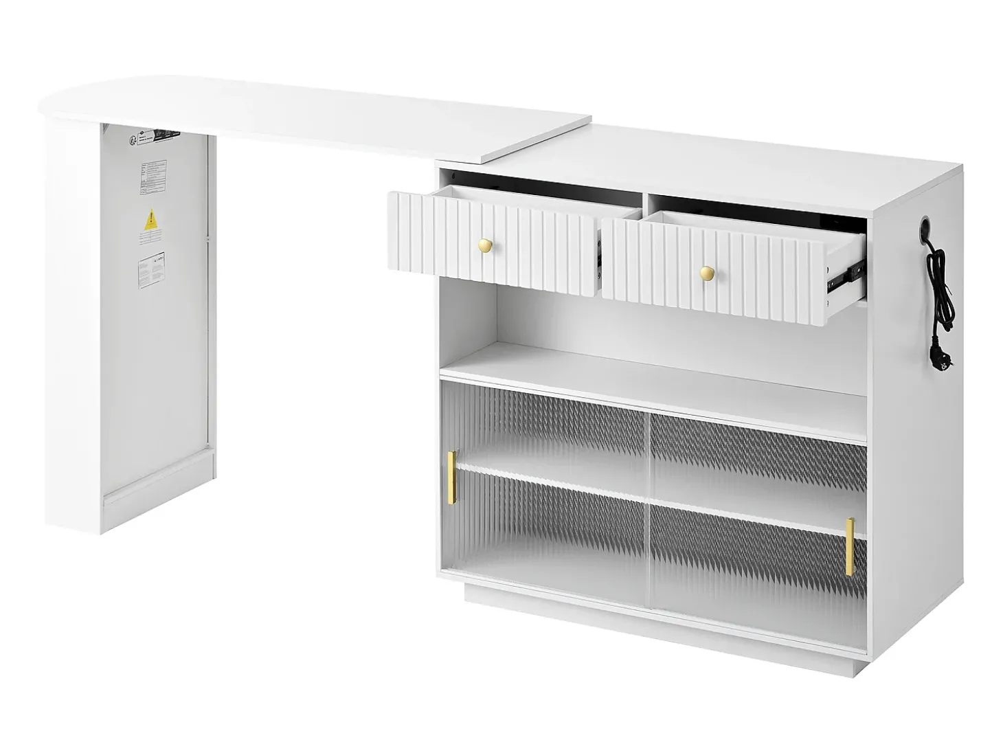 Armário giratório com tomadas, iluminação LED e painel perfurado - Branco