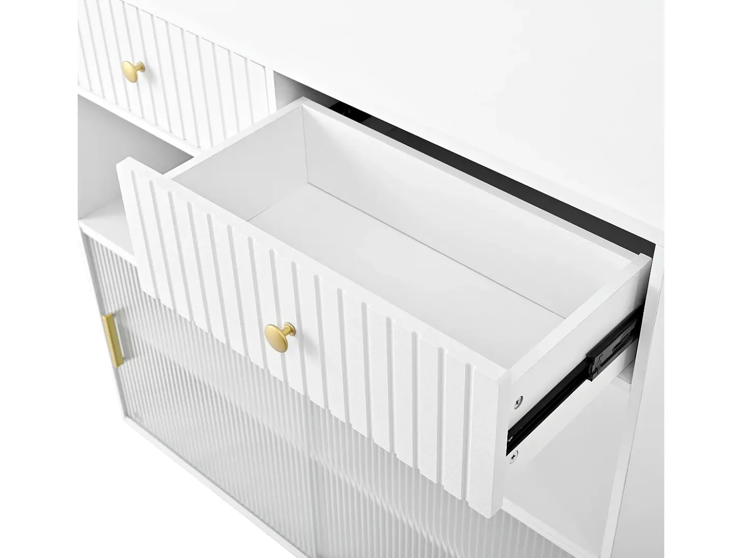 Armário giratório com tomadas, iluminação LED e painel perfurado - Branco