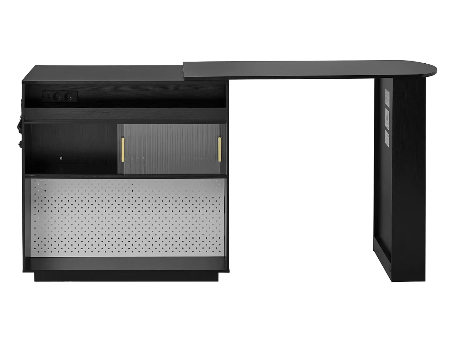 Armário giratório com tomadas, iluminação LED e painel perfurado - Preto