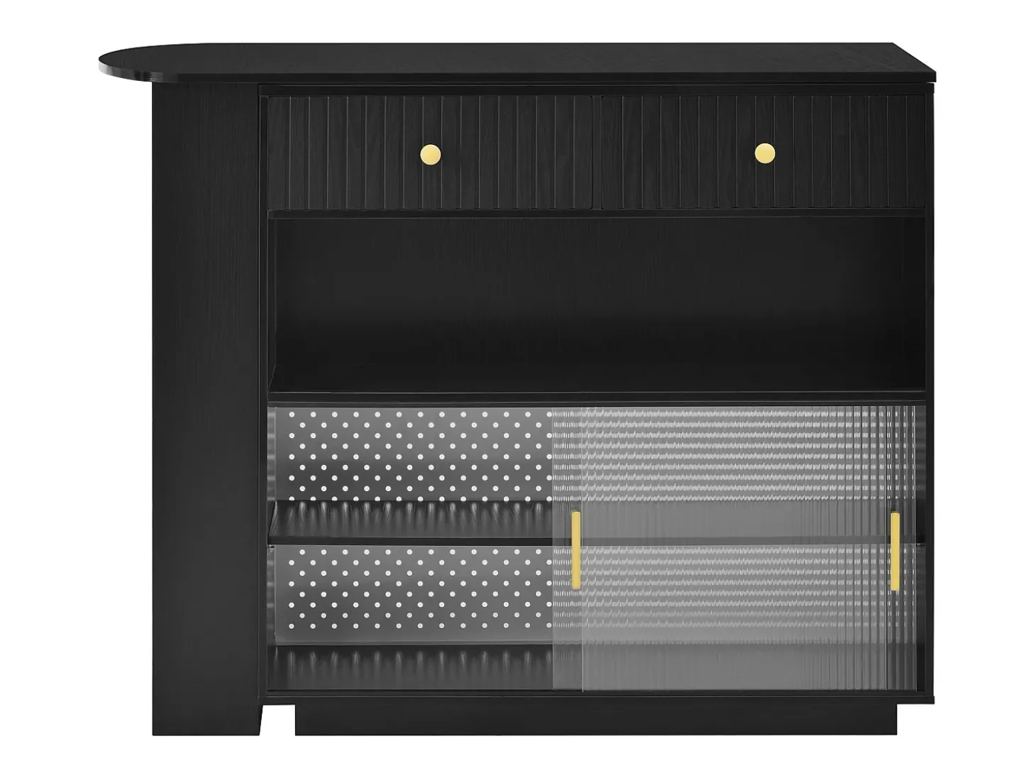 Armário giratório com tomadas, iluminação LED e painel perfurado - Preto