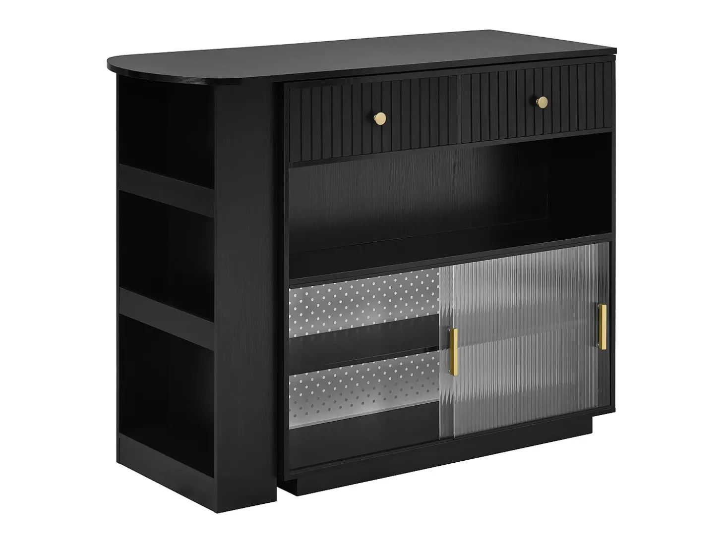 Armário giratório com tomadas, iluminação LED e painel perfurado - Preto