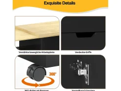 Armário giratório para bar - 115 x 50 x 92 cm - com prateleiras + 2 gavetas + mesa extensível - MDF - preto + natural