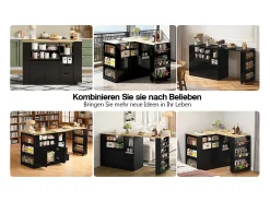 Armário giratório para bar - 115 x 50 x 92 cm - com prateleiras + 2 gavetas + mesa extensível - MDF - preto + natural